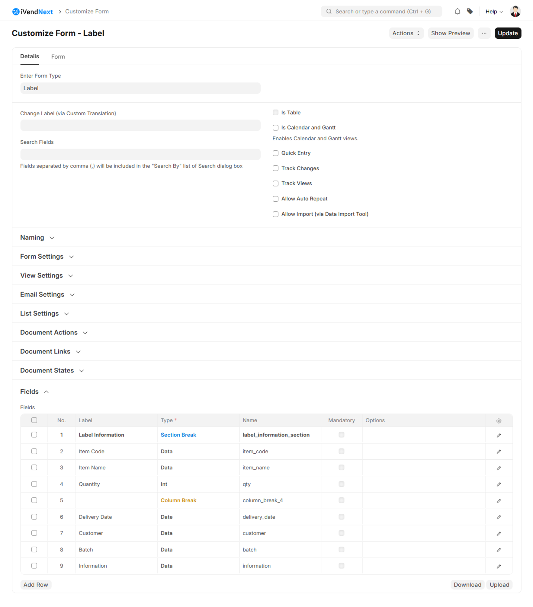 Customize Form - Fields